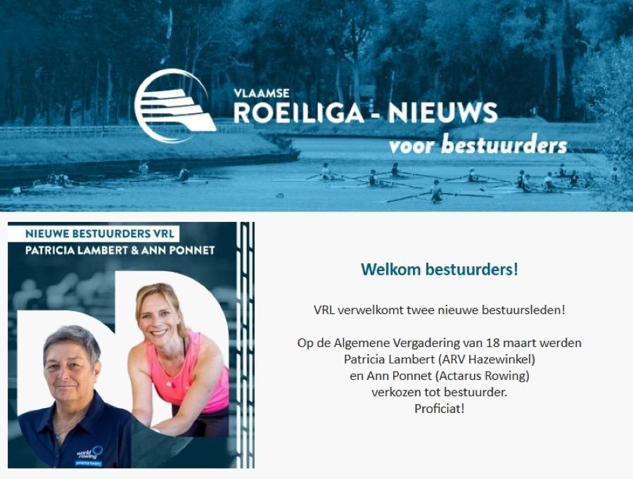 Ann Ponnet en Patricia Lambert, nieuwe bestuurders bij de Vlaamse Roeiliga